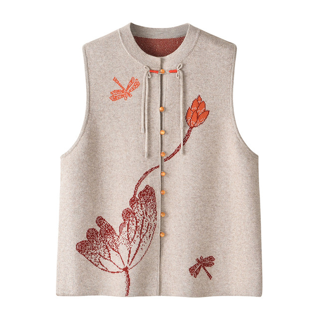 Middle -aged and elderly female mother, grandma's grandmother, round collar single -breasted vest, Chinese style, thick, shoulder vest cardigan female