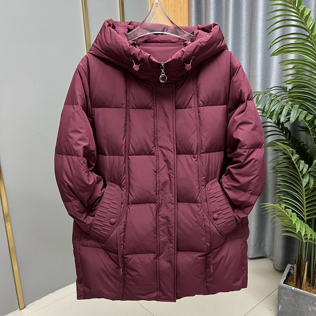 Winter mother's down jacket solid color coat thickened hooded mid-length zippered large size loose top for middle-aged and elderly people