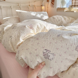 Class a Maternal and Infant Grade Double-Layer Gauze Four-Piece Set Pure Cotton Bed Sheet and Duvet Cover 2026 New Model Dormitory Three-Piece Set 4