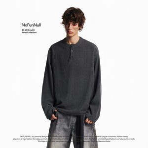
NOFUNNULL American old money style texture Henry collar long-sleeved T-shirt spring loose bottoming shirt for men and women