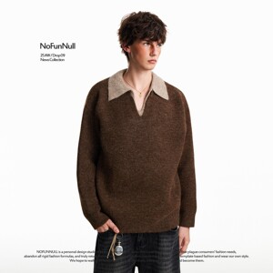 
NOFUNNULL fake two-piece double V-neck pullover sweater autumn and winter men's wool blended simple old money style sweater for women