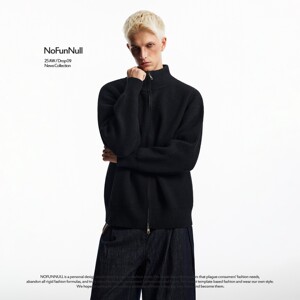 NOFUNNULL American cleanfit half-stand collar knitted cardigan sweater for men in autumn and winter double zipper casual jacket