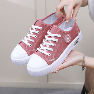 
Spring new canvas shoes, soft sole, non-slip, casual, versatile, Korean style low-top round toe flat shoes, lace-up Korean style trend