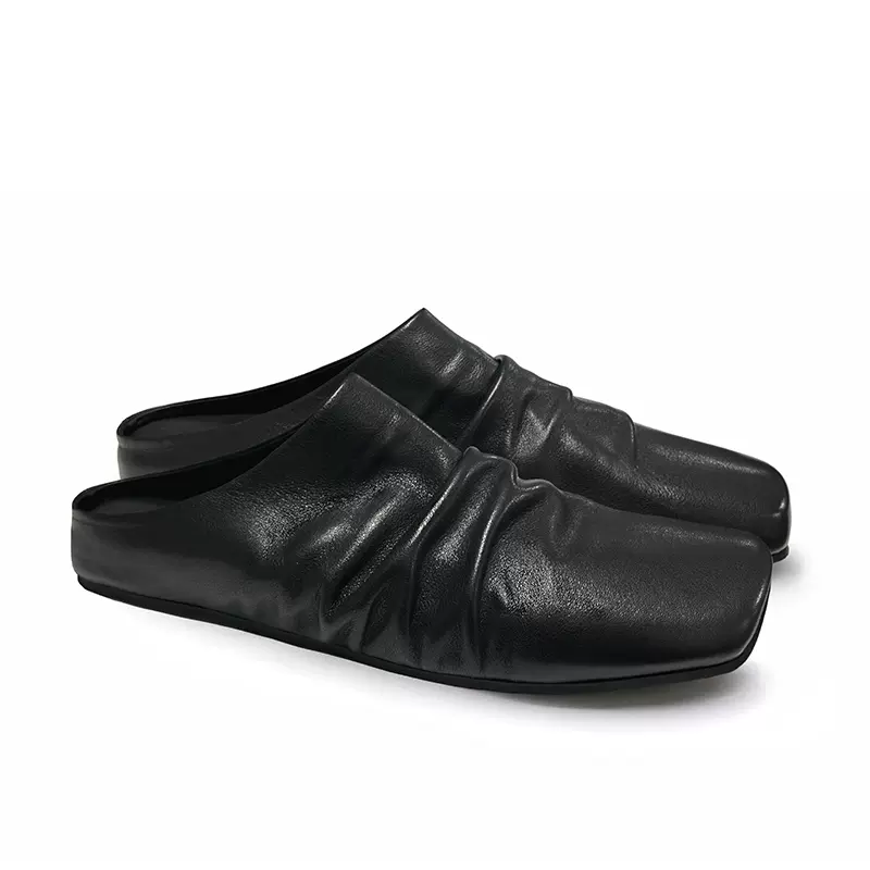 JCAESAR LEATHER SLIPPER 褶皱皮拖鞋头层牛皮芭蕾鞋柔软百搭