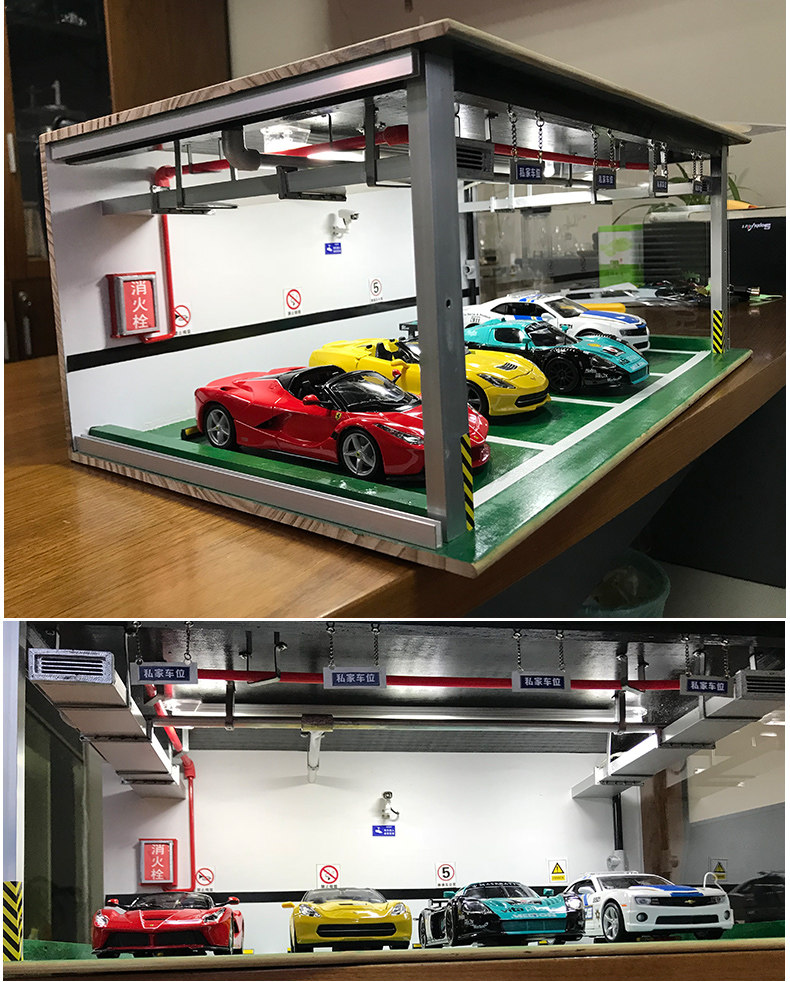 Model Car Display Building 1:24 Parking Lot Model Scene | Solid Wood Parking Garage Display ...