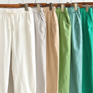 
Spring and summer cotton and linen pants for women 2026 new Korean style loose casual linen nine-point pants slimming small feet trendy harem pants