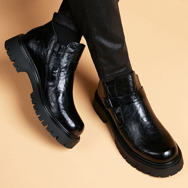 Men's Chelsea Boots - Faux Leather Anti-Slip Casual Boots With Thick Sole & Elastic Side, Round Toe Design