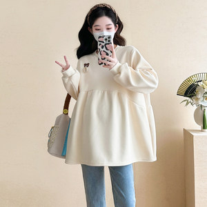 Maternity tops, spring and autumn babydoll shirts, mid-length fashionable casual loose sweatshirts that cover buttocks, autumn sweatshirt tops