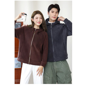 
lulu men's and women's same style couple coat loose zipper plus velvet sports polar outdoor leisure large size black CF