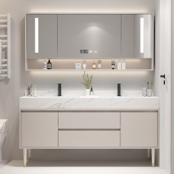 2026 New Model Rock Slab Integrated Bathroom Cabinet Set, Modern Minimalist Bathroom Vanity Sink Washbasin Cabinet