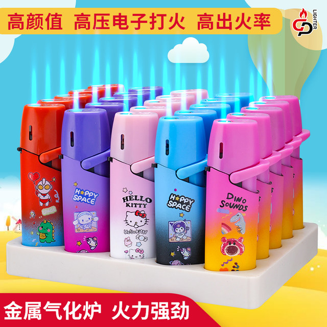 High-end and durable Internet celebrity new cartoon metal electronic windproof lighter inflatable and explosion-proof personalized creative home use