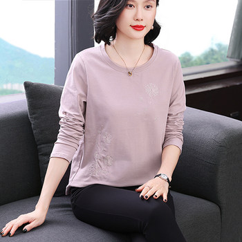 Women's non-pilling and non-fading pure cotton long-sleeved top