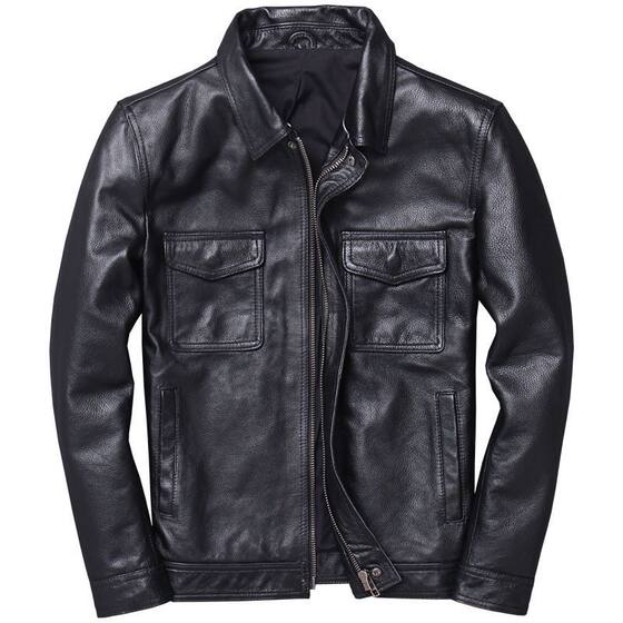 Cowhide pattern is really good. Leather jacket for young men, short style, men's lapel, men's leather jacket, Korean version, slim fit, single leather jacket, trendy