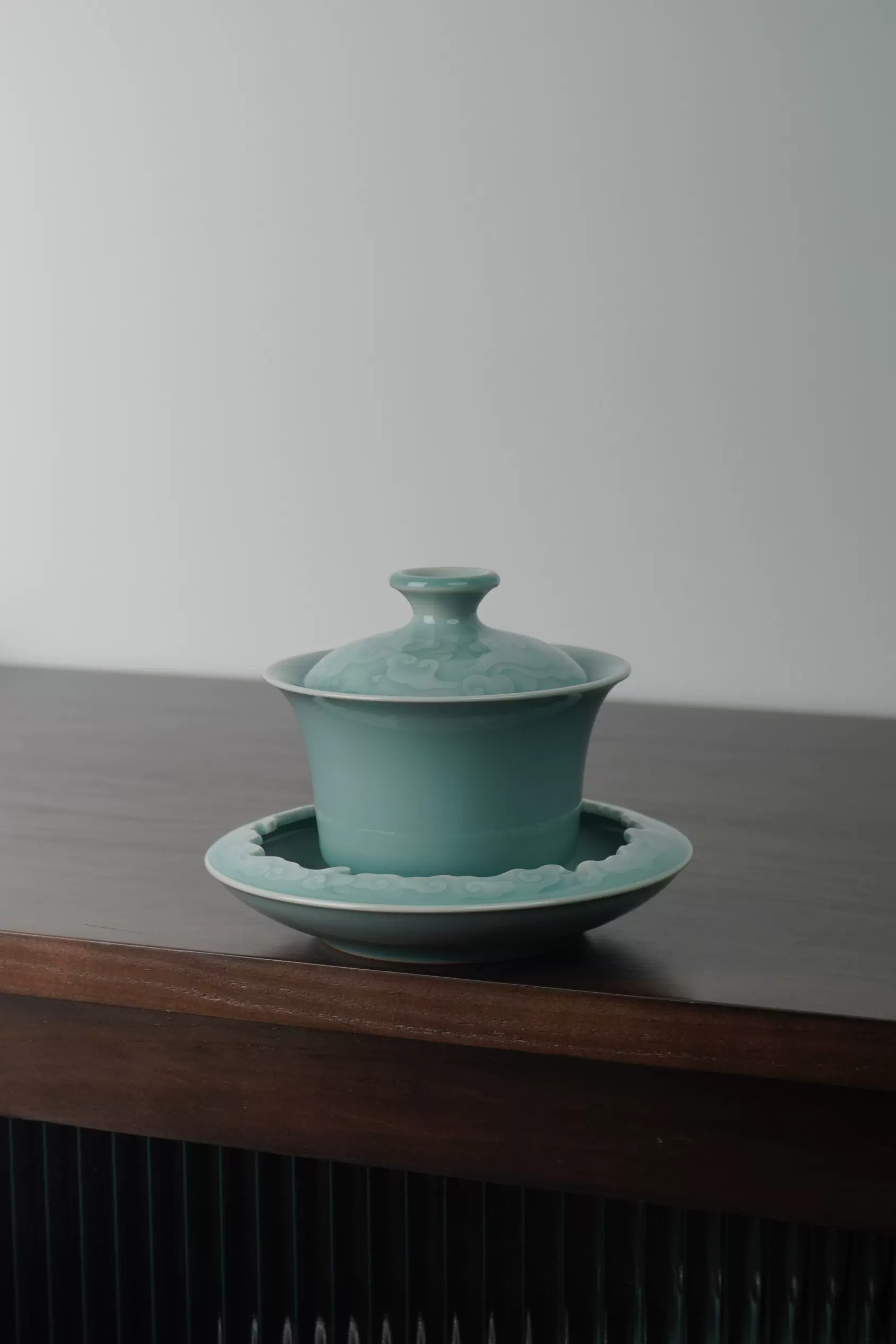 龙泉窑邓芳靓青瓷二才马蹄太湖石竹韵盖碗正品高端茶具泡茶器