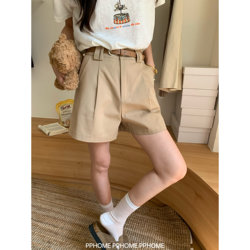Pphome Homemade~Khaki Shorts A-Line Wide-Leg Suit Shorts for Women Summer Pants for Petite Casual Mid-Length Pants