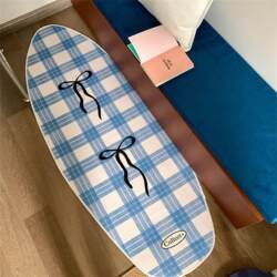 Retro Blue Plaid Bedroom Bedside Rug Cream Style Cloakroom Long Thick Waterproof Non-Slip Floor Mat Tianjin