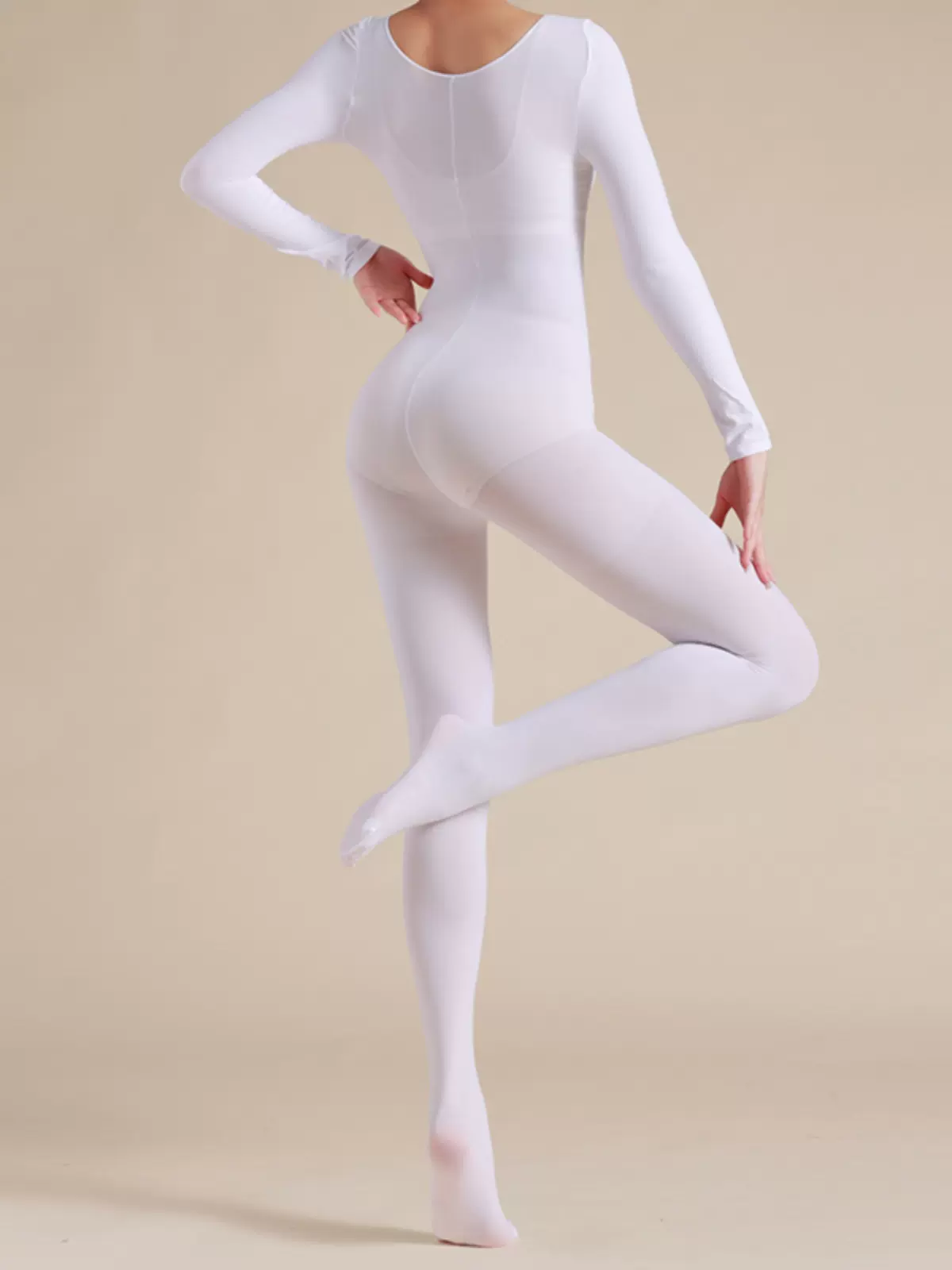 白色舞蹈连体衣高弹力开档打底全身连身袜春秋中厚款跳舞连裤袜衣