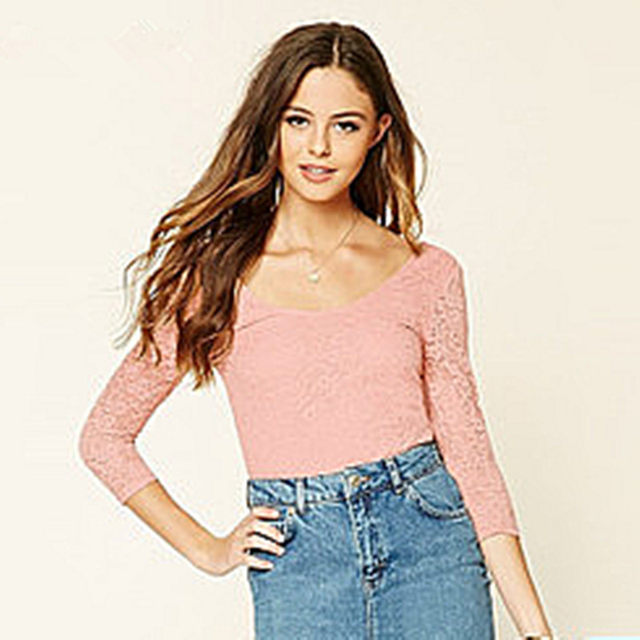 F21 authentic B-2-7-2-1 seven-point sleeve backless spring and autumn lace shirt for women 233621
