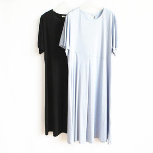 Pull series women's genuine A-4-9-3-2 Simple stitching round neck short-sleeved long skirt 81416171
