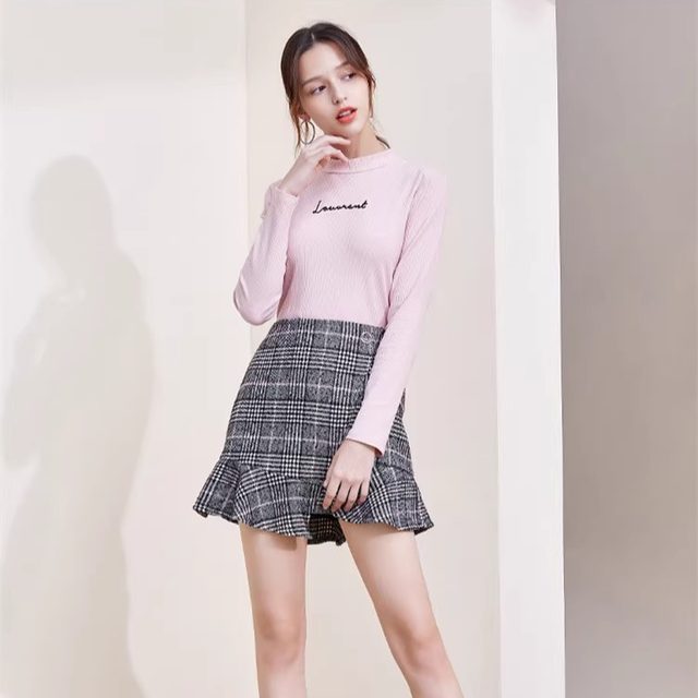 La series counters Genuine sweet ruffle asymmetric hair, woolen skirt thick half -body skirt spring and autumn and winter 1T000947

