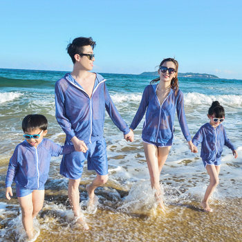Parent -child swimsuit female bikini mothers and daughter long -sleeved sunscreen shirt hot spring boys, men's beach pants family swimsuit