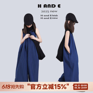 
H AND E original children's clothing 2026 summer blue striped suspender casual jumpsuit for middle and large girls parent-child