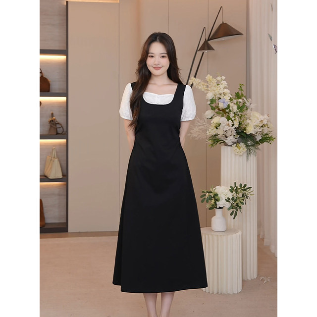 
Xia Dada big size women's clothing, small temperament design, long slim fit, spliced fake two-piece dress