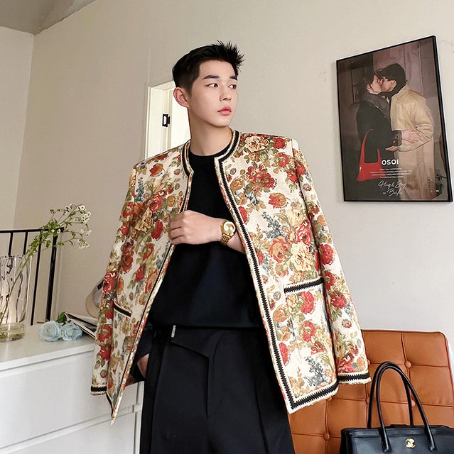 Collarless Botanical Autumn Jacket