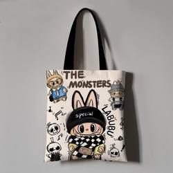 Cartoon Labubu Popular Tote Bag Handbag New Cute Large Capacity Canvas Bag Shopping Bag Student Shoulder Bag