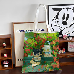 Luo Xiaohei and Nezha Canvas Bag, Large Capacity Eco-Friendly Shopping Bag, Tote Bag, Commuter Shoulder Bag