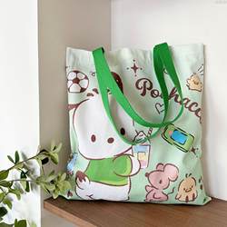 Sanrio Anime Cartoon Canvas Bag Cute Large Capacity Shoulder Shopping Bag Student School Bag Tutoring Bag