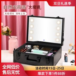 Makeup Artist Professional Makeup Box with Light and Mirror, Large Capacity, High-End Bridal Makeup Cosmetics Storage Tool Box