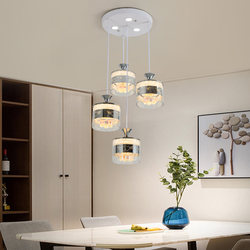 Restaurant Chandelier with Three Heads, Bar Counter Dining Room Table Lighting with Four Heads, Light Luxury Round Disc, Cozy Bedroom Modern Minimalist Lighting