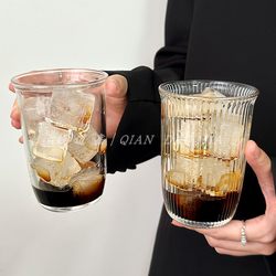ins Stylish and Beautiful Iced American Latte Coffee Cup, Cold Brew Drink Cup, Glass Cup, Transparent Cold Drink Cup, Drinking Cup