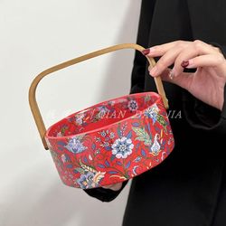 Retro Red Iris Flower Oil Painting-Like Satchel Fruit Basket Ceramic Candy Plate Fruit Basket Living Room Home Watercolor Hand-Painted