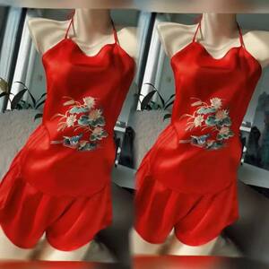 
Embroidered red bellyband adult ice silk ancient style sexy battle robe underwear women's ancient pajamas suit suspender shorts