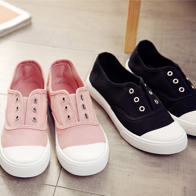 New spring style one-legged lazy shoes canvas shoes for women Korean style versatile white shoes summer student flat casual shoes
