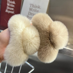 Real Rex Rabbit Fur Small Claw Clip for Women, Autumn and Winter Fluffy Hair Clip for Back of Head, Internet Celebrity Shark Clip Hair Accessory