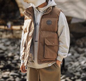 
Japanese retro workwear stand-up collar cotton vest men's autumn and winter thickened waistcoat sleeveless jacket vest warm casual trend