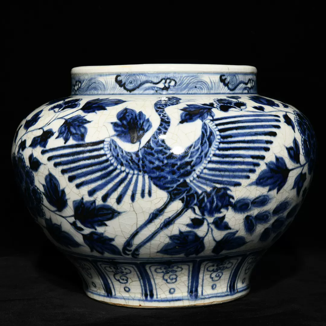 旧家蔵出『元 枢府釉浮彫花卉荷口蓋罐 共箱』 陶芸 中国陶瓷