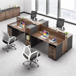 Walnut Wood Facing-To-Face Office Desk and Chair Set, Four-Person Simple Computer Desk, 4/6-Person Staff Cubicle Desk