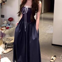 Designer Lace Patchwork Strap Dress Women's Clothing 2026 Summer New Niche Chic Slimming Long Dress