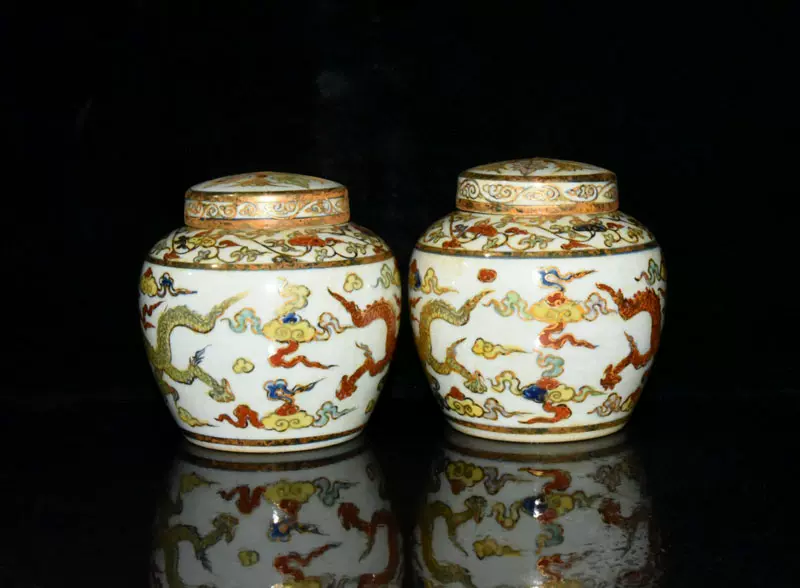 明代成化斗彩描金龙纹天字罐一对古玩古董瓷器收藏真品老物件旧货-Taobao
