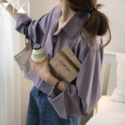 Purple Shirt for Women, New Spring Style, Light and Suitable for Commuting, Long-Sleeved Chiffon Shirt with a Unique Design, Very Stylish Top