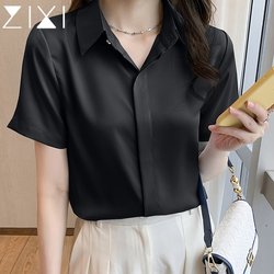 Chiffon Shirt for Women, Short-Sleeved, High-End, 2026 Summer New Style, Professional Workwear, Black Shirt, Ice Silk Top