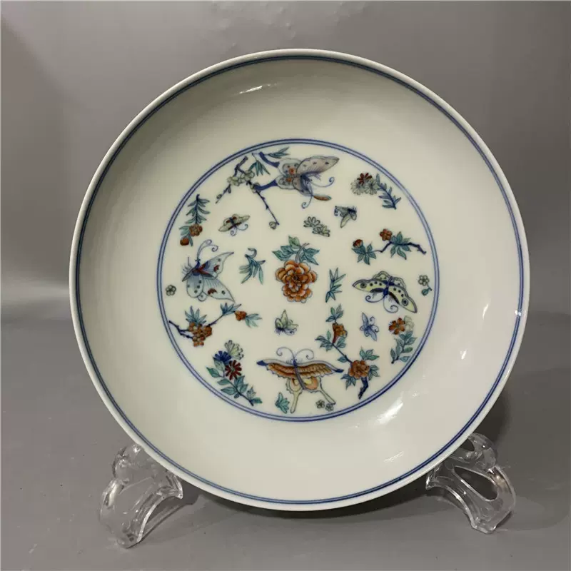 清康熙黑地绿彩龙纹盘手工手绘大开门收藏摆件装饰古董精品老瓷器