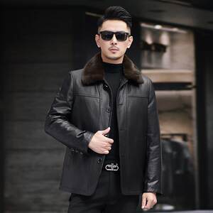 
Haining genuine leather jacket first layer calfskin men's mid-length lapel winter coat thickened removable liner casual jacket