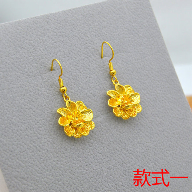 Women's Large Gold Flower Statement Dangle Earrings - Hypoallergenic Alloy Fashion Jewelry - View #2