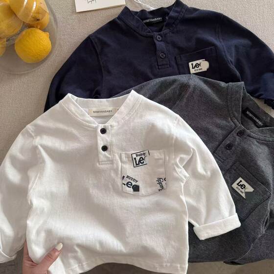 
Children's long-sleeved polo shirt 2025 spring and autumn boys Japanese fashion brand pure cotton T-shirt baby children's bottoming big children's clothing