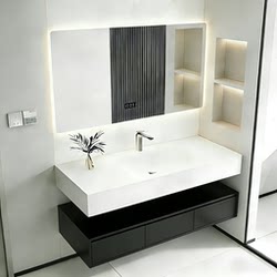 Hotel-Style Rock Slab Hot-Bent Seamless Ceramic Integrated Basin Bathroom Cabinet Set Corian Bathroom Vanity